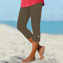 Női capri leggings2026 Dekoratív gombos térdig érő leggings Nyári rövidített nadrág Női lezser nadrágok és capri nadrágok Khaki színben