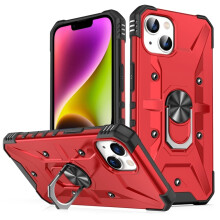 Schutzhülle für iPhone 14 Plus, stoßfest nach Militärstandard, mit magnetischer Befestigung und Ständer, Rot.