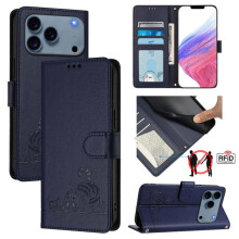 RFID-blockierende Flip-Wallet-Hülle aus PU-Leder für iPhone 17 Pro (6,3 Zoll), Katzenmotiv, starker Magnetverschluss, Kartenfächer, Trageschlaufe,