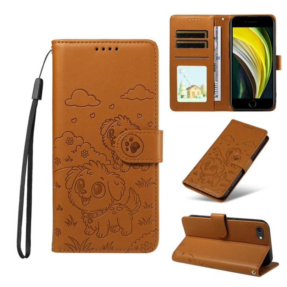 Dog Embossing Leather Phone Case For Iphone 7 Â Rfid Blocking, Magnetic Clasp, Lanyard & Flip Stand Brown 9482726166733