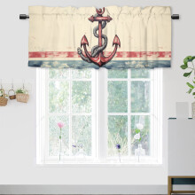 Nautical Anchor karnis függöny – Vintage sötétkék/piros geometrikus csíkos, 137x45 cm, rúdzseb, 1 panel