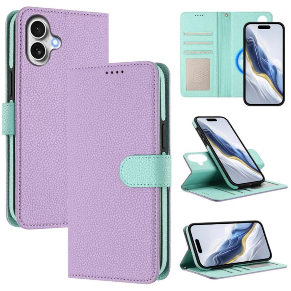 Iphone 16 Rfid Blocking 2-In-1 Detachable Bicolor Wallet Case With Magnetic Flip Cover, Multi-Card Slots, Wrist Strap Â Purple 9482726165835