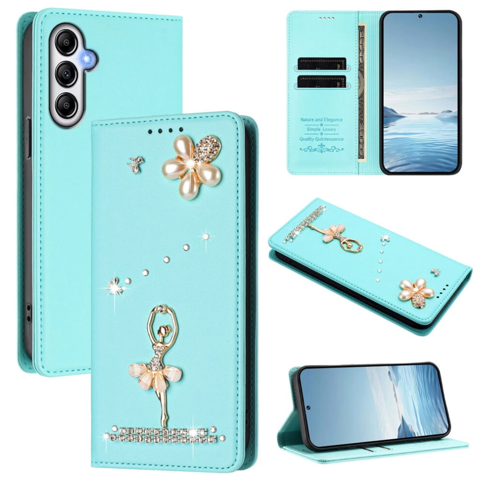 Rfid Blocking Ballet Girl Flip Wallet Leather Case For Samsung Galaxy A35 5G Â Magnetic Closure & Card Holder Green 9482726166597