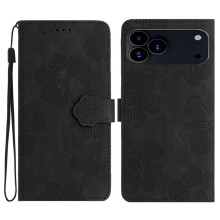 Leder-Klapphülle mit Brieftaschenfunktion, kompatibel mit iPhone 17 Pro – Blumenprägung, 3-Kartenfach, Magnetverschluss, abnehmbare Handschlaufe,