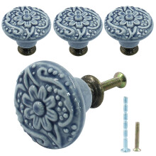 Égkék kerámia fogantyúk és fogantyúk - retró fiók- és szekrényfogantyúk, 34 mm / 1,3 hüvelyk átmérőjű (10 db)