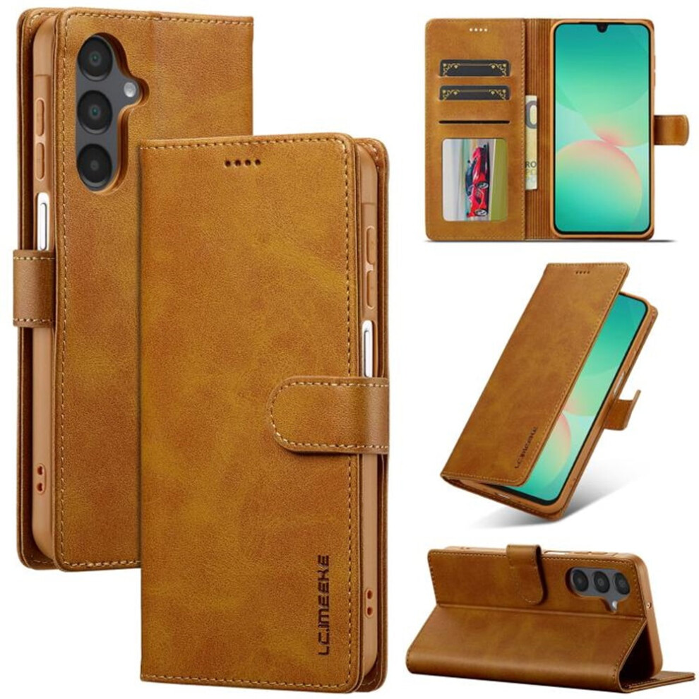 Lc.imeeke Pu Leather Flip Case For Samsung Galaxy S25 Fe 5G 6.7", Magnetic, Shockproof, Wallet With Card Slot & Kickstand, Yellow 9482726168416