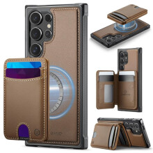 JEEHOOD Hülle für Samsung Galaxy S24 Ultra 5G – RFID-Schutz, PU-Leder, MagSafe-kompatibel, 2-in-1-Geldbörse mit Ständer und Kartenhalter, Braun