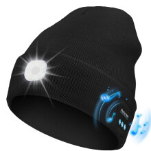 Uniszex Bluetooth sapka 6 LED-es lámpával, USB-n újratölthető, beépített hangszóróval/mikrofonnal, fejhallgatóval kompatibilis – fekete