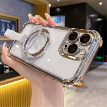 Transparente MagSafe-Hülle für iPhone 15 Pro Max – Kristallrückseite mit Ringständer, Silber