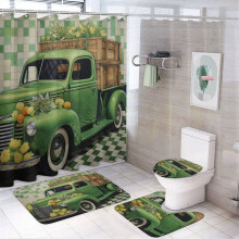 4Pcs St. Patrick's Day Shower Curtain Set with Rug, Toilet Cover & U-Shaped Mat – Compatible with Standard Showers