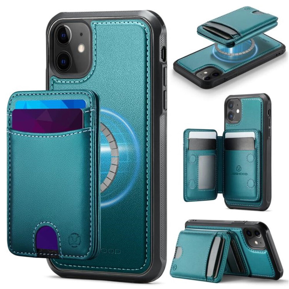 Jeehood Case For Iphone 12: Rfid-Blocking Pu Leather, Magsafe-Compatible 2-In-1 Wallet With Push Card Holder & Kickstand, Blue 9482726166511
