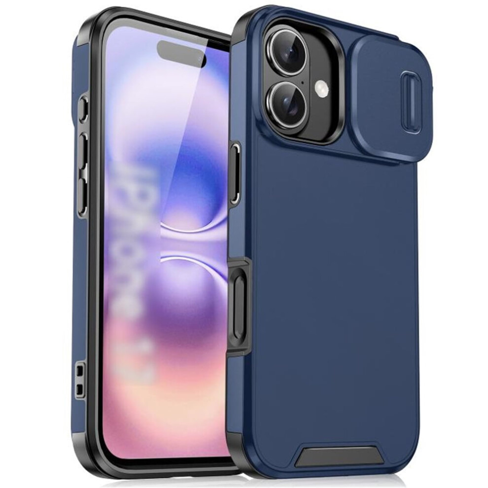 Heavy Duty Shockproof Case For Iphone 16 Plus 6.7", Compatible With Magsafe & Built-In Slide Camera Cover, Blue 9482726168270