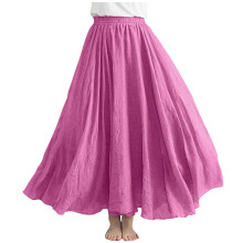 Dame Hør Maxi Nederdele Sommer Boho Ensfarvet Strand Elastisk Høj Talje Plisseret A-linje Flagrende Swing Lange Maxi Nederdele