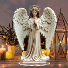 Figurines d'anges gracieuses avec ailes et motif en croix – Décoration de bureau pour bureau, chambre, salon