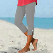 Capri Leggings for Women Decorative Button Grey