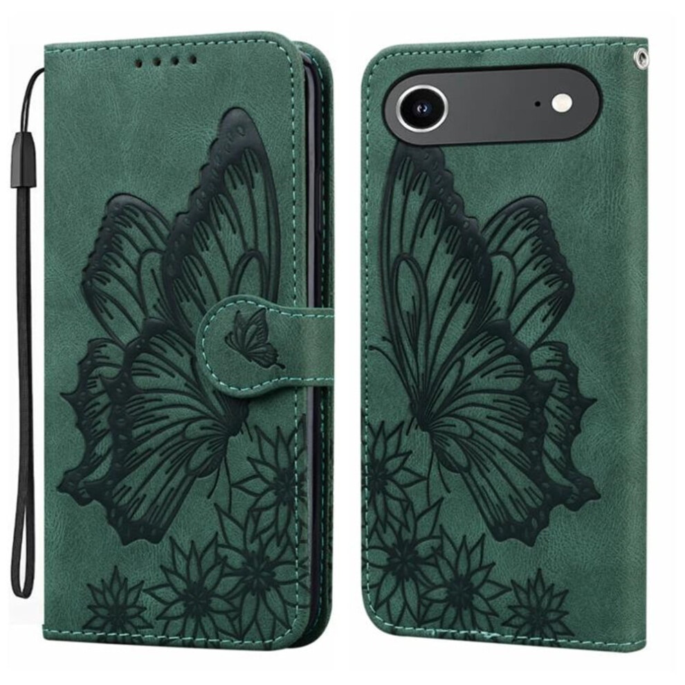 Pu Leather Flip Wallet Case With Strong Magnetic Closure, Card Slots, Butterfly EmbossingâCompatible With Iphone Air 6.5" Green 9482726169130