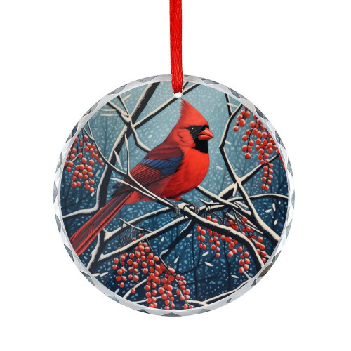Vintage Red Cardinal Glass Ornament Round 1 Pack