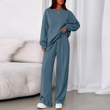 Conjunto casual de otoño de 2 piezas para mujer: sudadera con capucha de manga larga y pantalón ancho, color azul, talla XXL.