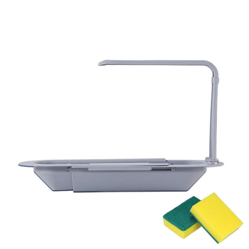 Retractable Sink Storage Rack + 2 Grey Sponges, Adjustable Telescopic Design, Large Capacity, Compatible with Most Sinks