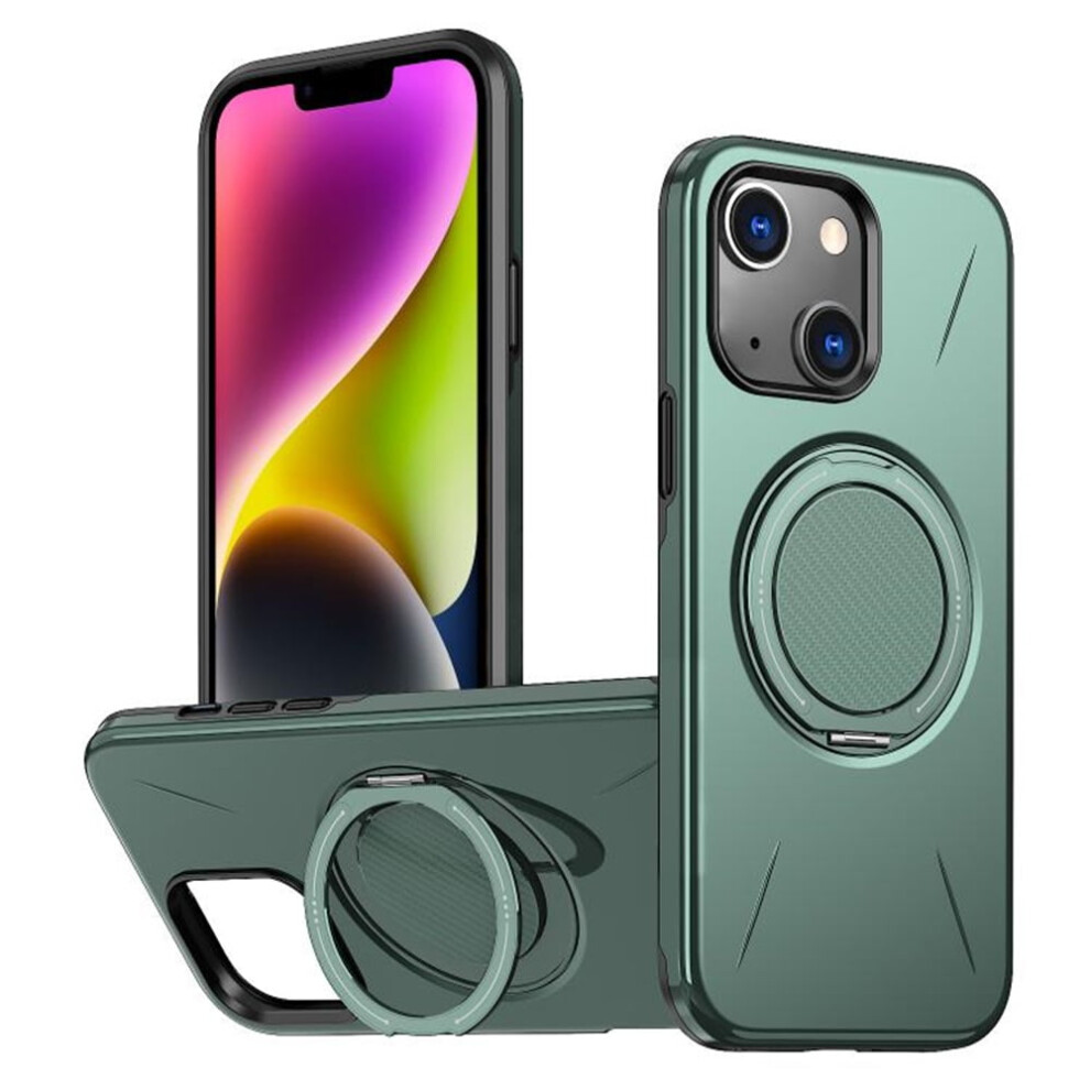 Ultra Slim Hybrid Tpu+Pc Case For Iphone 14: Magsafe Compatible, Metal Rotating Holder, Military Shockproof, Green 9482726170211