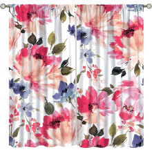 Watercolor Floral Curtains, Leafy Nature Pattern, Blackout, 2 Panel Set (42x54"), Compatible with Standard Rods
