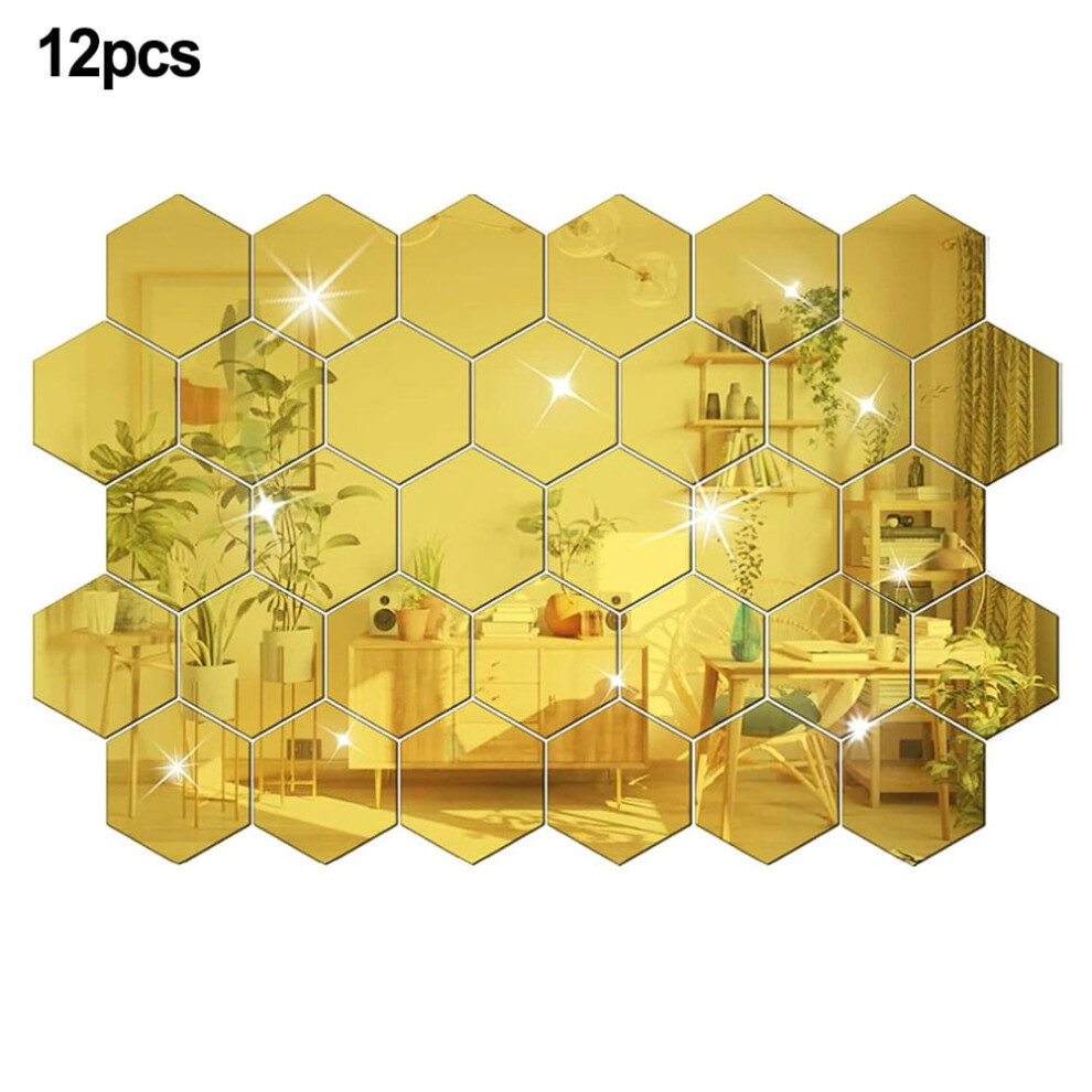 Acrylic Hexagonal Mirror Wall Stickers Gold 12 Pcs 913211598870