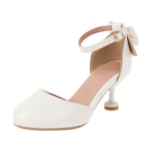 Girls Heels Dress Shoes Flower Girl Pumps with Cute Bow Closed Toe High Heels Adjustable Buckles Wedding Party White 11.5-12 Years