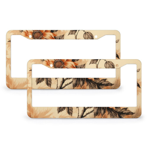 Floral Leaf License Plate Frames Metal 2-Pack