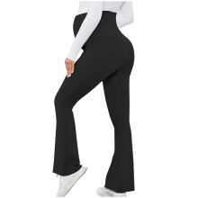 Women's Maternity Pants with Pockets Over The Belly Pregnancy Bootcut Yoga Pants for Work Casual Black S