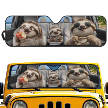 Sloth Animal Family Windshield Sunshade for 2018-2025 Jeep Wrangler JL/JLU & 2020-2025 Gladiator – UV/Heat Blocking, Interior Cooling