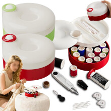 Kit de costura magnético giratorio, mini caja organizadora de suministros de costura de 21 piezas – Regalo ligero para adultos en Navidad