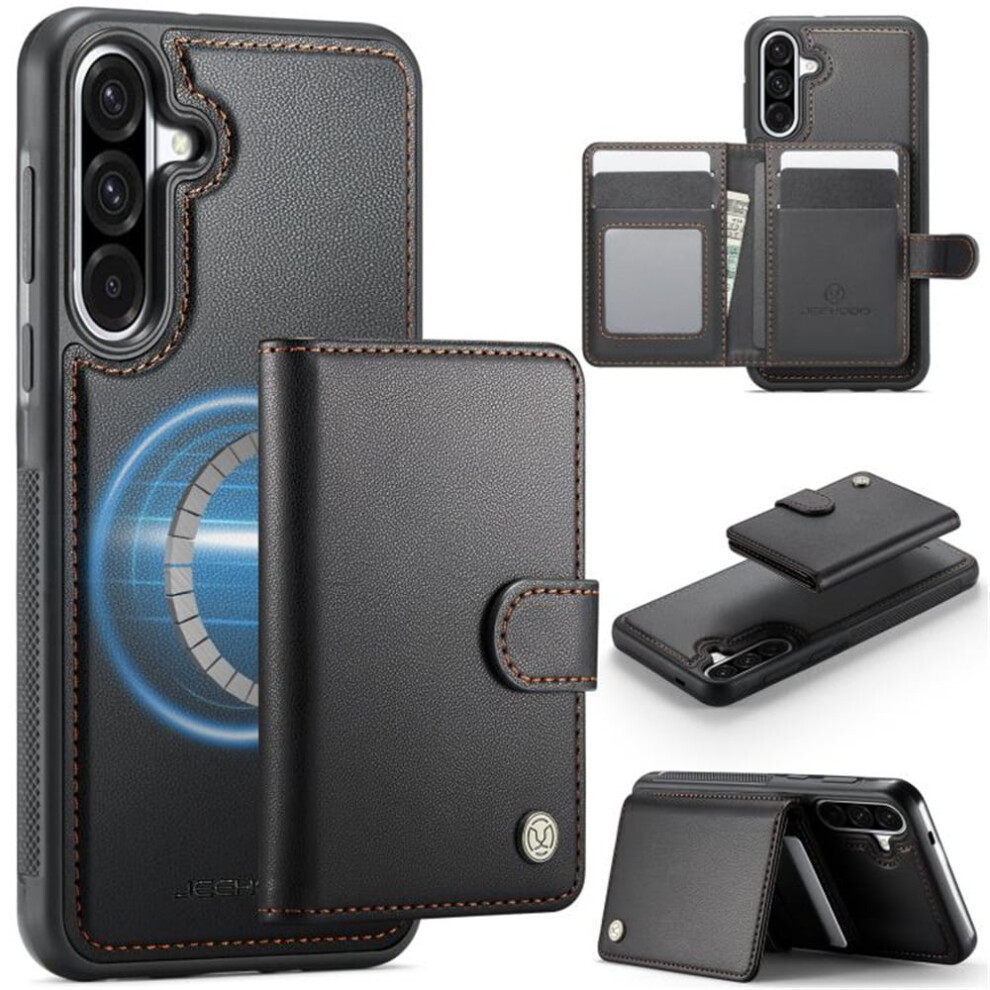 Jeehood Rfid-Blocking Case For Samsung Galaxy A56 5G, Magsafe-Compatible 2-In-1 Wallet With Kickstand & Snap Card Holder, Pu Leather, Black 9193271125334