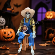 1 kpl Halloween-animoituja kaksintaistelubanjoluurankoja valaisevilla silmillä, 15,75", sisäkoristeet (keltainen)