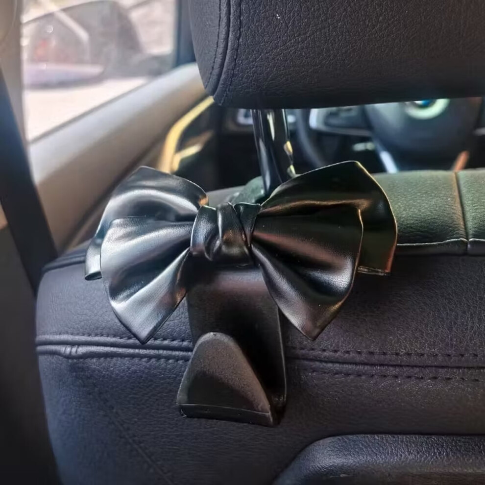 Car Purse Hooks, Cute Bow Car Seat Headrest Hook Hanger Rear Seat Organizer, Universal Car Accessories Travel Essentials, Black 9353595683808