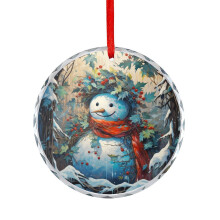 Snowman Crystal Glass Christmas Ornament with Holly and