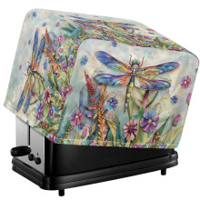 Dragonfly Flowers Print Toaster Cover for 2 Slice, Stain-Resistant Kitchen Appliance Protector, Washable Waterproof Bread Machine Cover