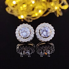 Stud Earrings for Men,18K White Gold Plated Round Square Cubic Zirconia Hypoallergenic Studs Earrings Set for Women