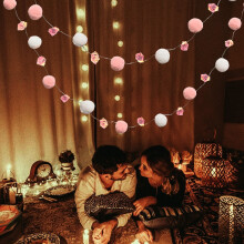 Pink Felt Ball Garland String Lights 6.9 FT