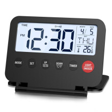 Travel Alarm Clock,Portable Digital Alarm Clock,Compact Calendar Timer with Snooze,12/24H Display,for Travel,Home Black