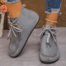 Botas planas Willtoo para mujer, de ante sintético, con cordones, puntera ancha redonda, estilo retro, calzado urbano, botines planos grises.