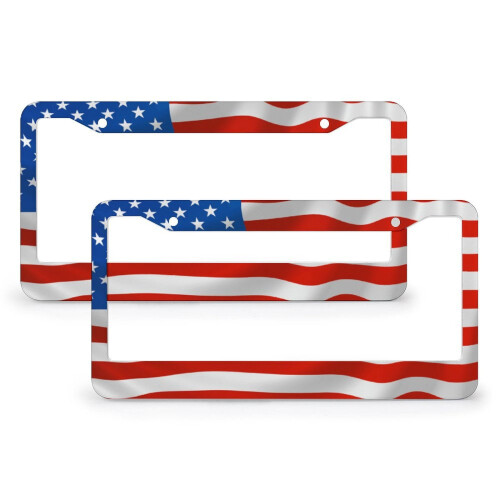 USA Flag License Plate Frames 2-Pack Stainless Aluminum