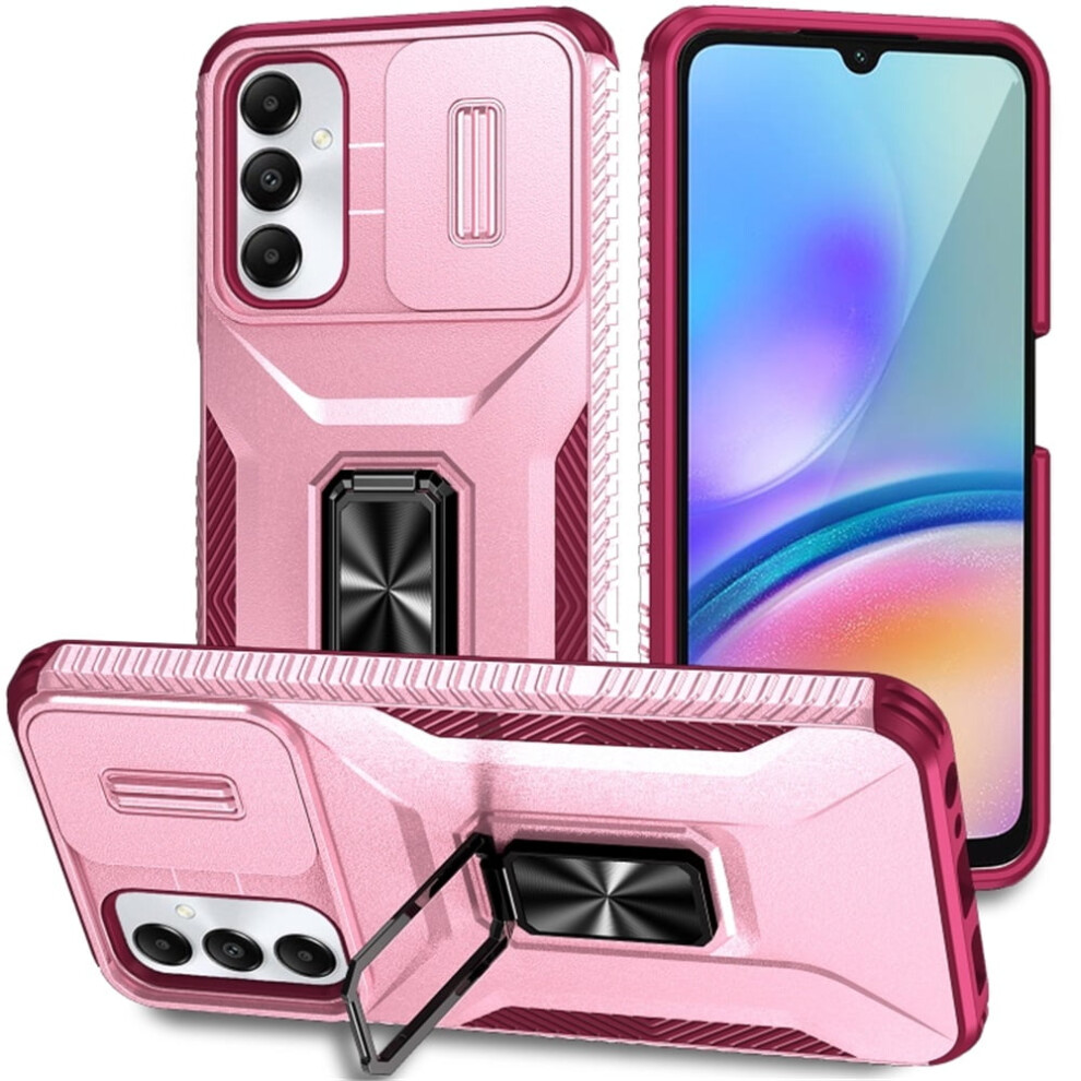 Slim Fit Shockproof Hybrid Case For Samsung Galaxy A05s 6.7" – Military-Grade, Slide Camera Cover & Rotated Ring Kickstand, Pink 9353595681941