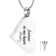 Forever In My Heart - Heart Cremation Jewelry Tiny Heart Urn Necklaces for Ashes for Women Men Stainless Steel Small Urn Locket for Human / Pet