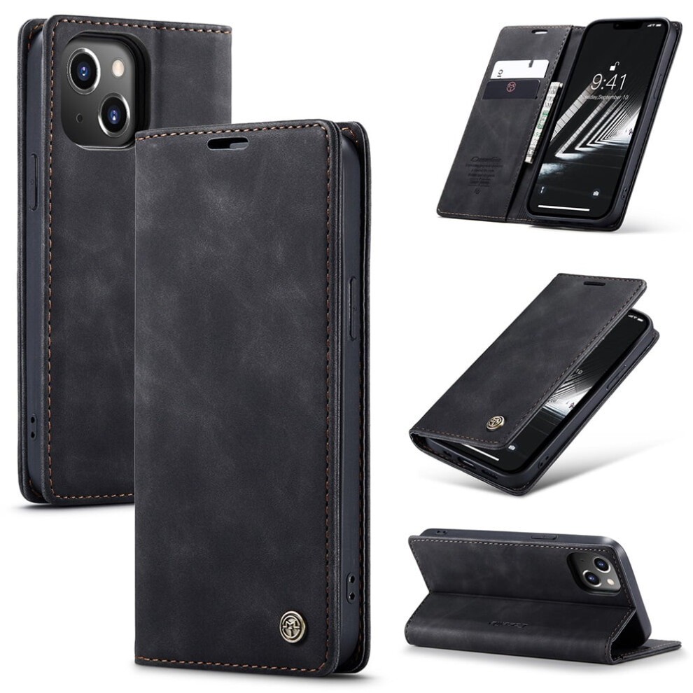 Caseme Leather Flip Wallet Case For Compatible With Iphone 14 Â Magnetic Closure, Card Holder, Shockproof, Kickstand, Black 9353595682306