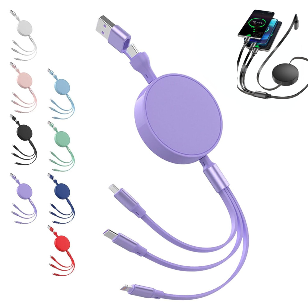 6-In-1 Retractable Charging Cable With Fast Charge Adapter (Purple) Â Compatible With Iphone, Android, Usb-C Devices Purple 9353595682429