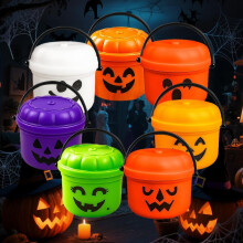2025 New Spooky Mini Boo Bucket Figurines – Halloween Candy Bowl, Trick or Treat Buckets with Handles, Bulk Small Plastic Buckets Compatible with