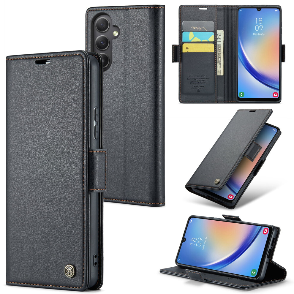 Caseme Leather Wallet Case For Samsung Galaxy A34 Â Rfid Blocking, Magnetic Clasp, Kickstand, Black 9353595683129