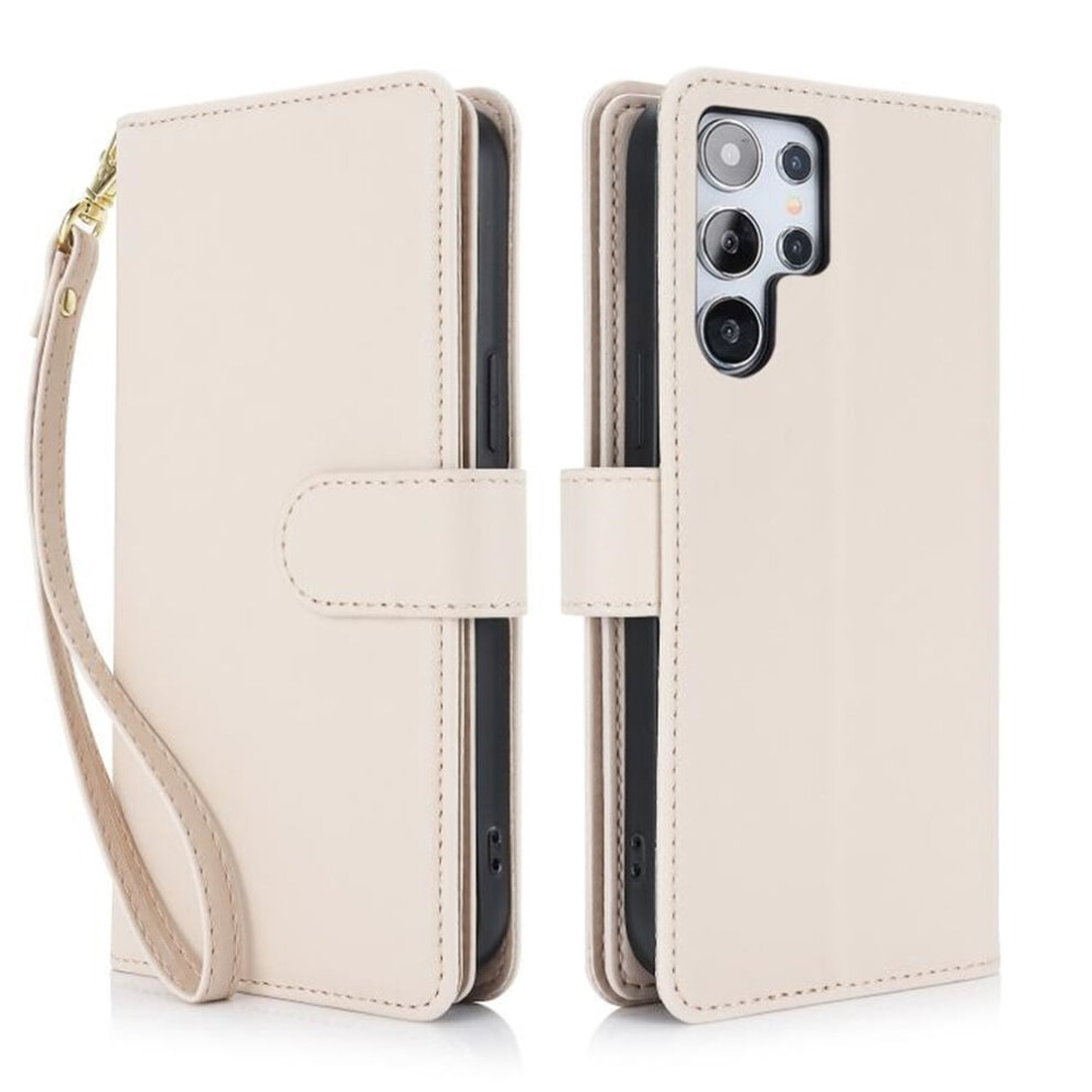 Leather Magnetic Flip Wallet Case For Samsung Galaxy S25 Ultra 5G 6.9" Â Rfid Blocking, Kickstand, Anti-Drop Tpu, Detachable Wrist Strap, Apricot 9327961771390