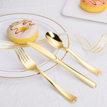 500PCS Gold Plastic Silverware - 200 Forks, 150 Spoons, 150 Knives for Party, Birthday, Wedding Utensils
