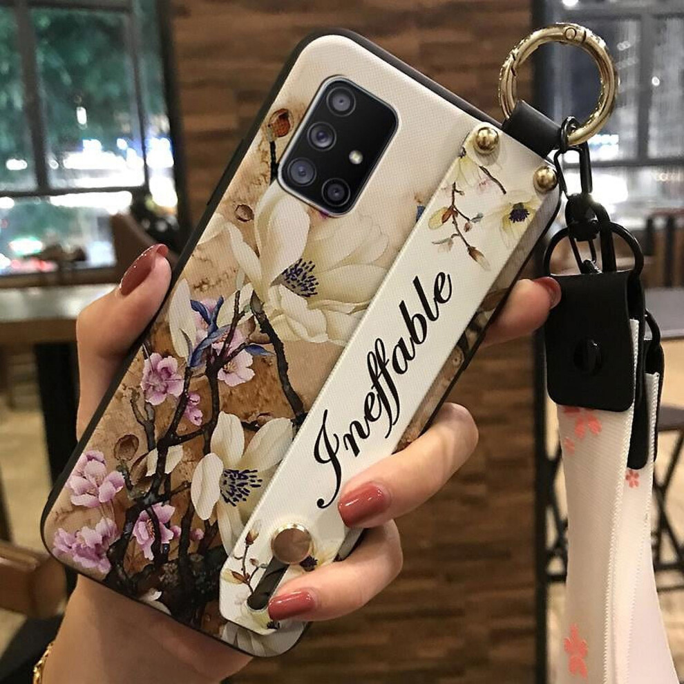 Phone Case For Compatible With Samsung Galaxy A71 5G Â Flower Design, Wristband, Kickstand, Silicone, Dirt-Resistant & Anti-Knock 9327961772557